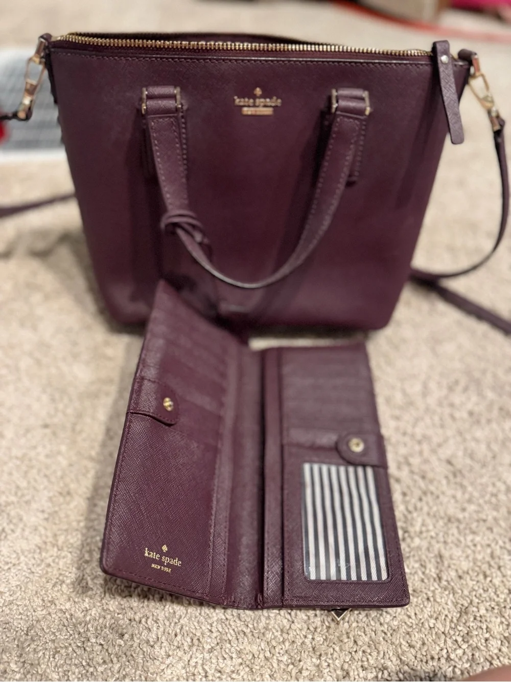 kate spade Plum Saffiano Leather Tote with Matching Wallet